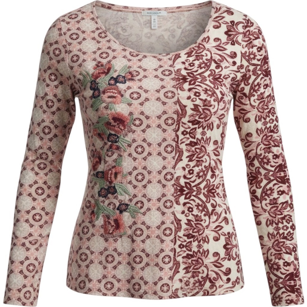Sundance Embroidered Top Sz S Enchantment Rose Mixed Print Romantic Peasant Boho